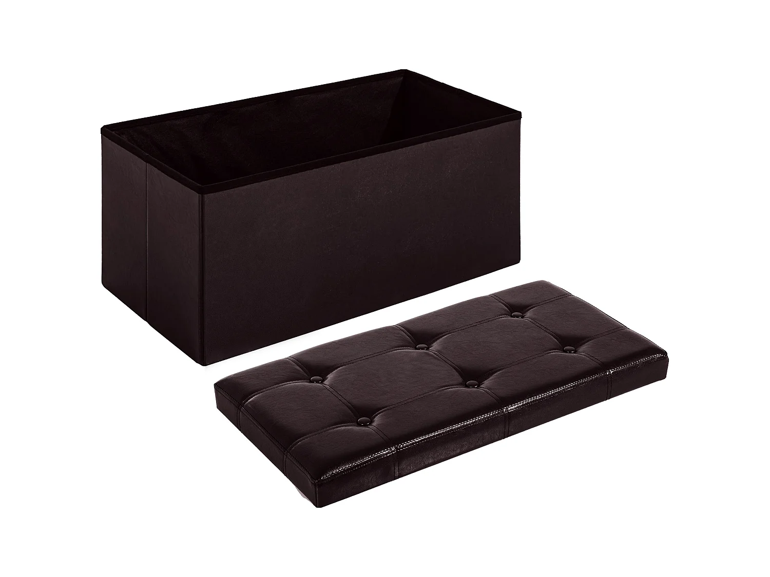Sahapa Brown Faux Leather Folding Storage Ottoman Bench with Lift Up Lid