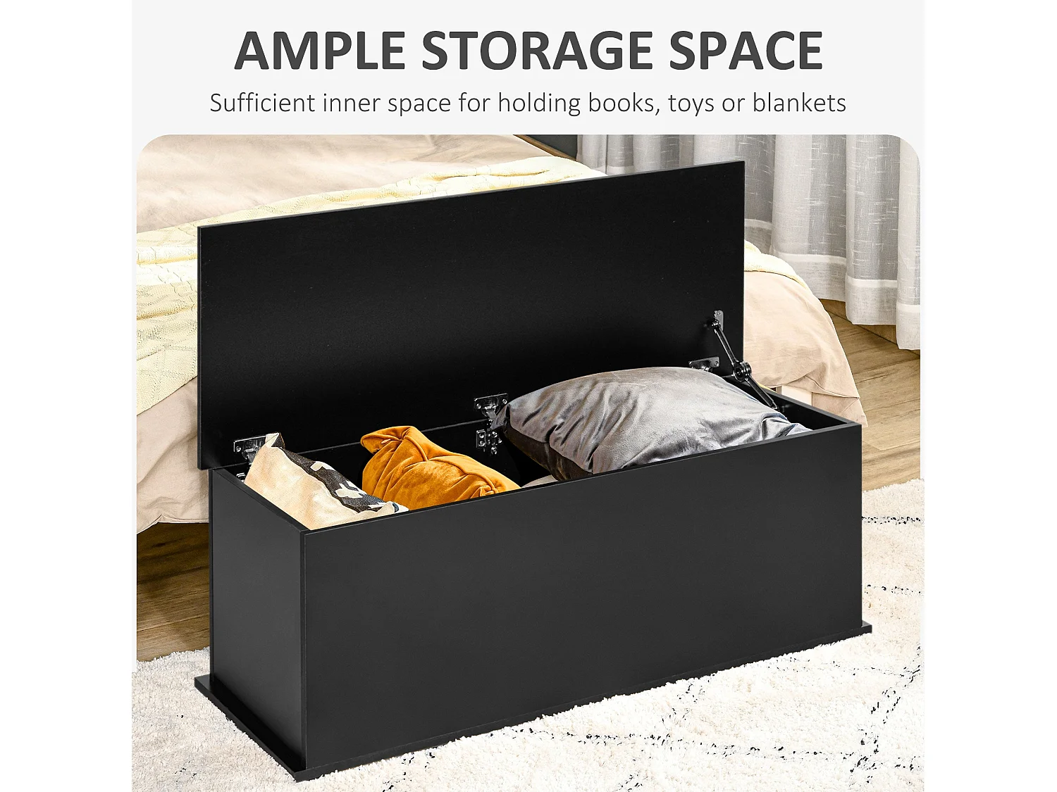 Leretteo Black Large 113L Storage Chest with Flip Top Lid and Safety Hinges