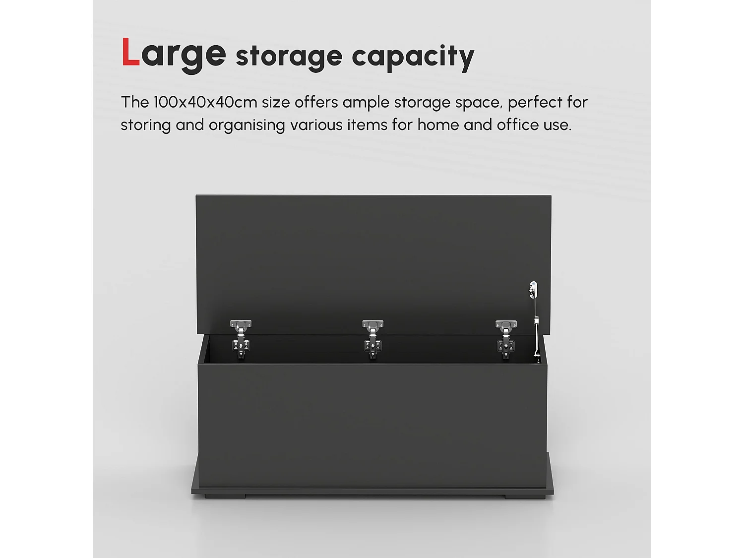 Leretteo Black Large 113L Storage Chest with Flip Top Lid and Safety Hinges
