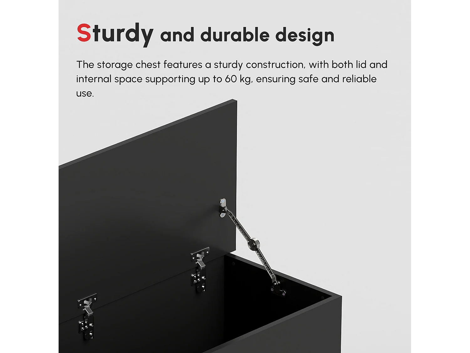 Leretteo Black Large 113L Storage Chest with Flip Top Lid and Safety Hinges