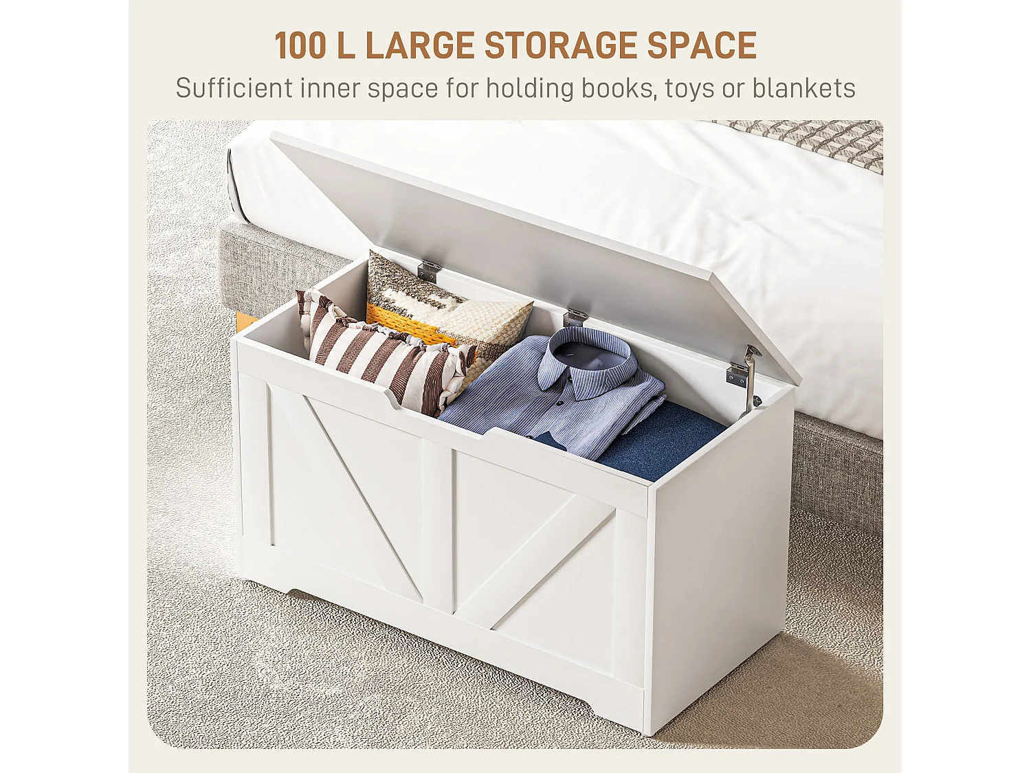 Kamari White Wood Effect Storage Chest 100 Litre Safety Hinges