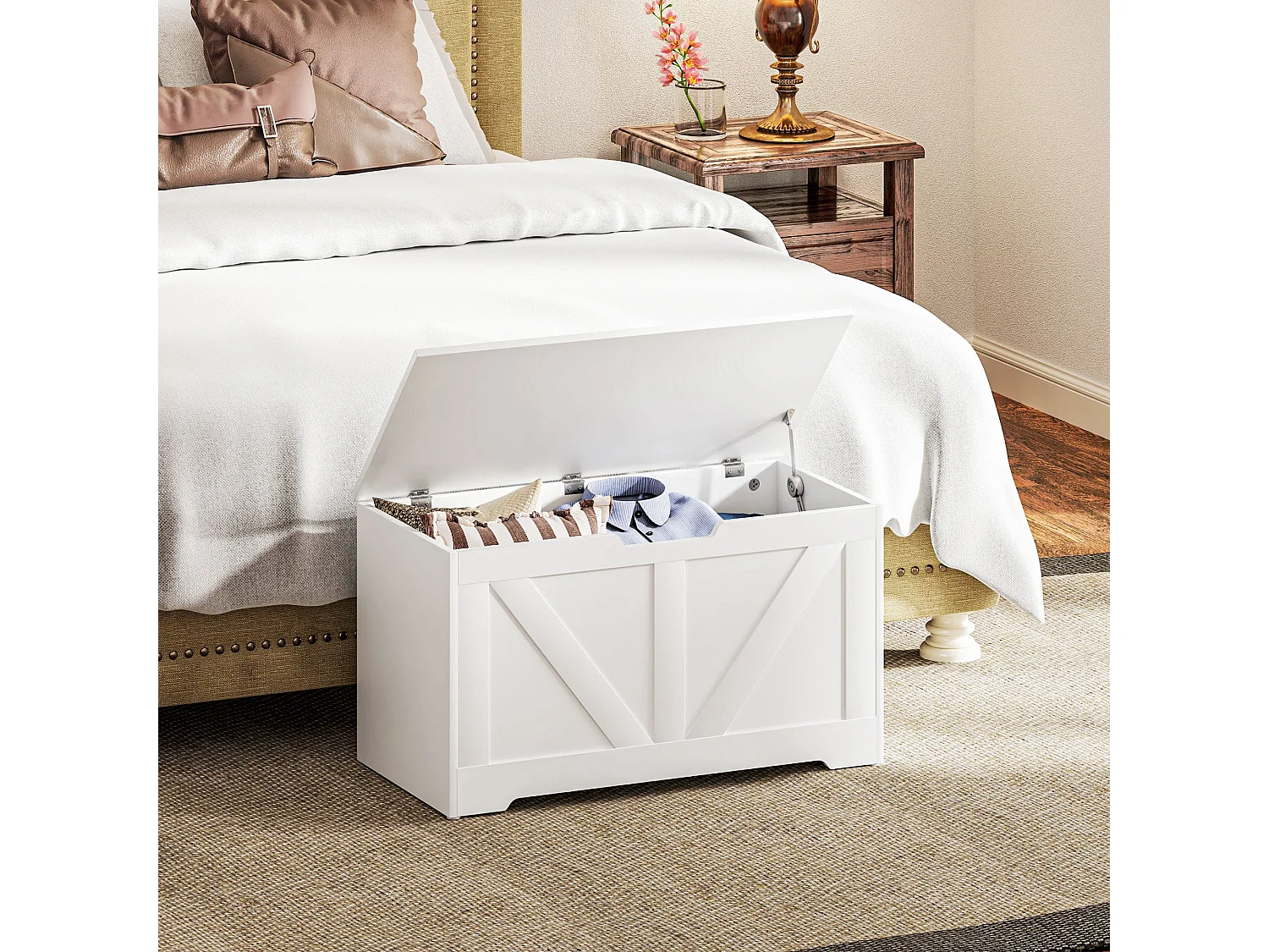 Kamari White Wood Effect Storage Chest 100 Litre Safety Hinges