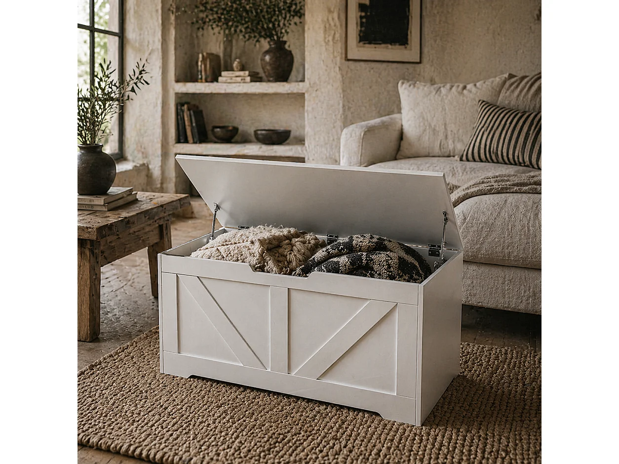 Kamari White Wood Effect Storage Chest 100 Litre Safety Hinges
