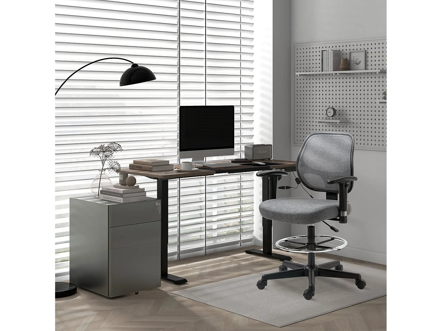 Moratti 140 x 70cm Electric Height Adjustable Desk Teak Top and Black Powder Coated Frame