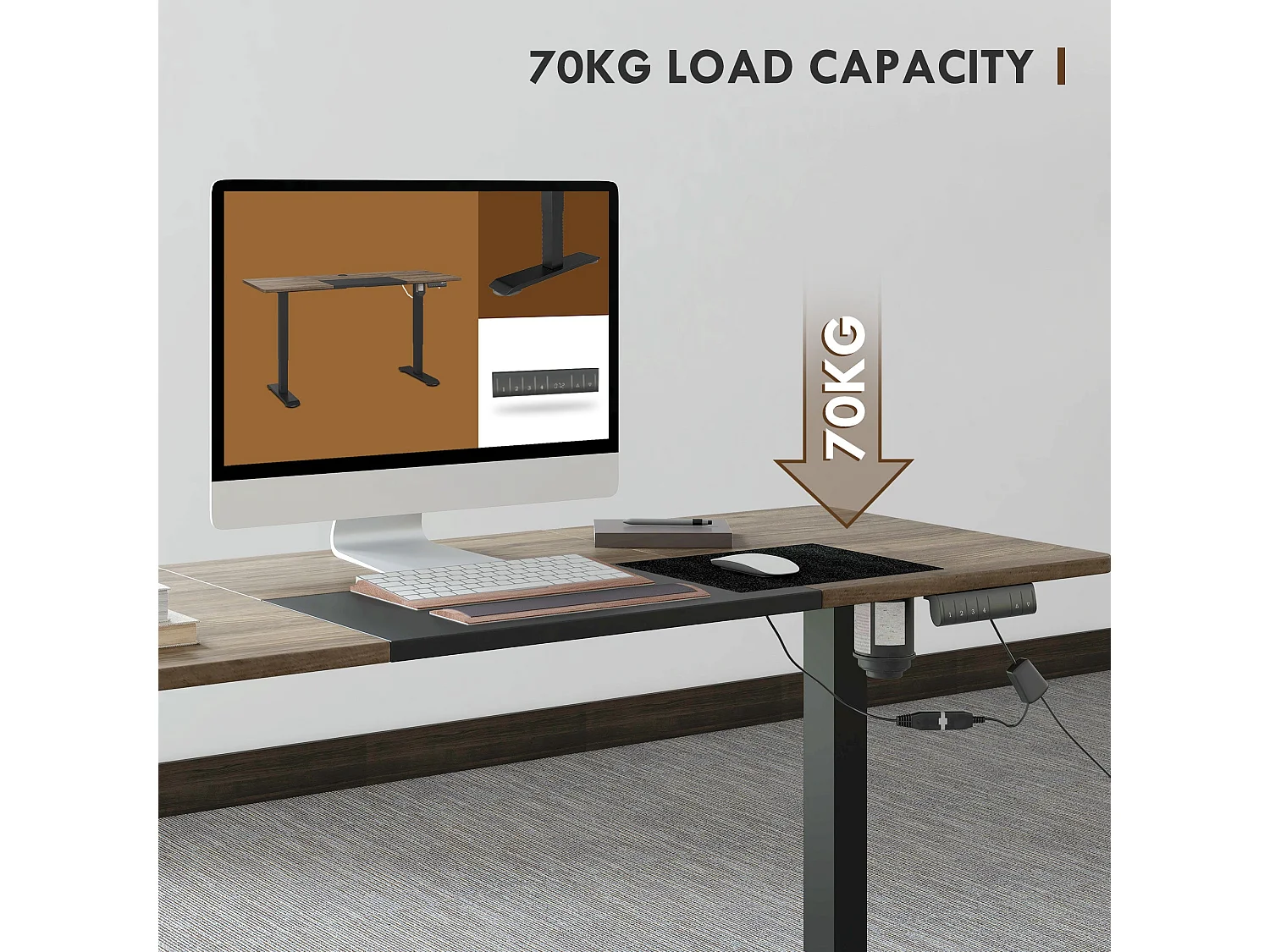 Moratti 140 x 70cm Electric Height Adjustable Desk Teak Top and Black Powder Coated Frame