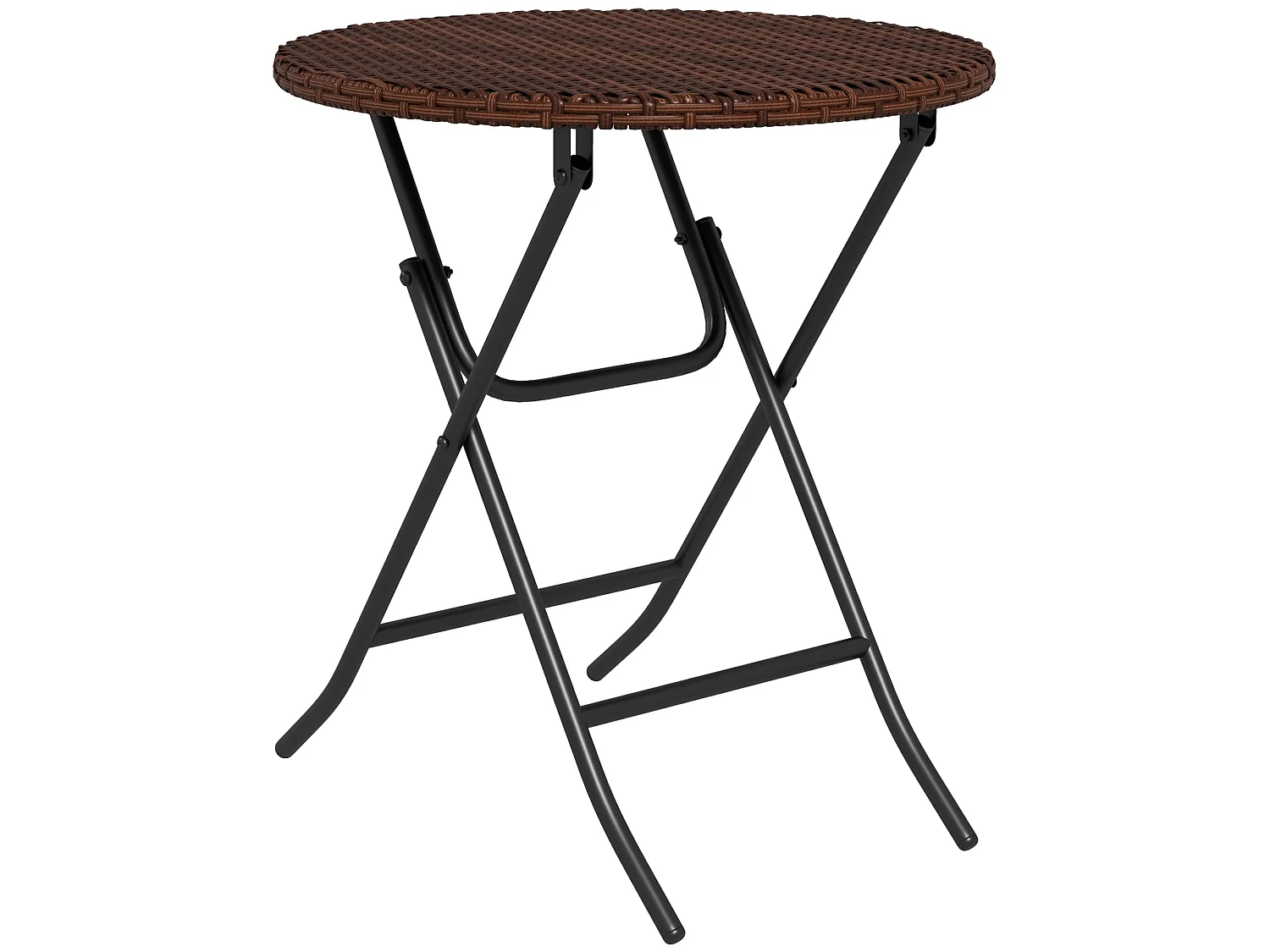 Kasado Folding Round Outdoor Bistro Table Brown PE Rattan Black Metal Frame