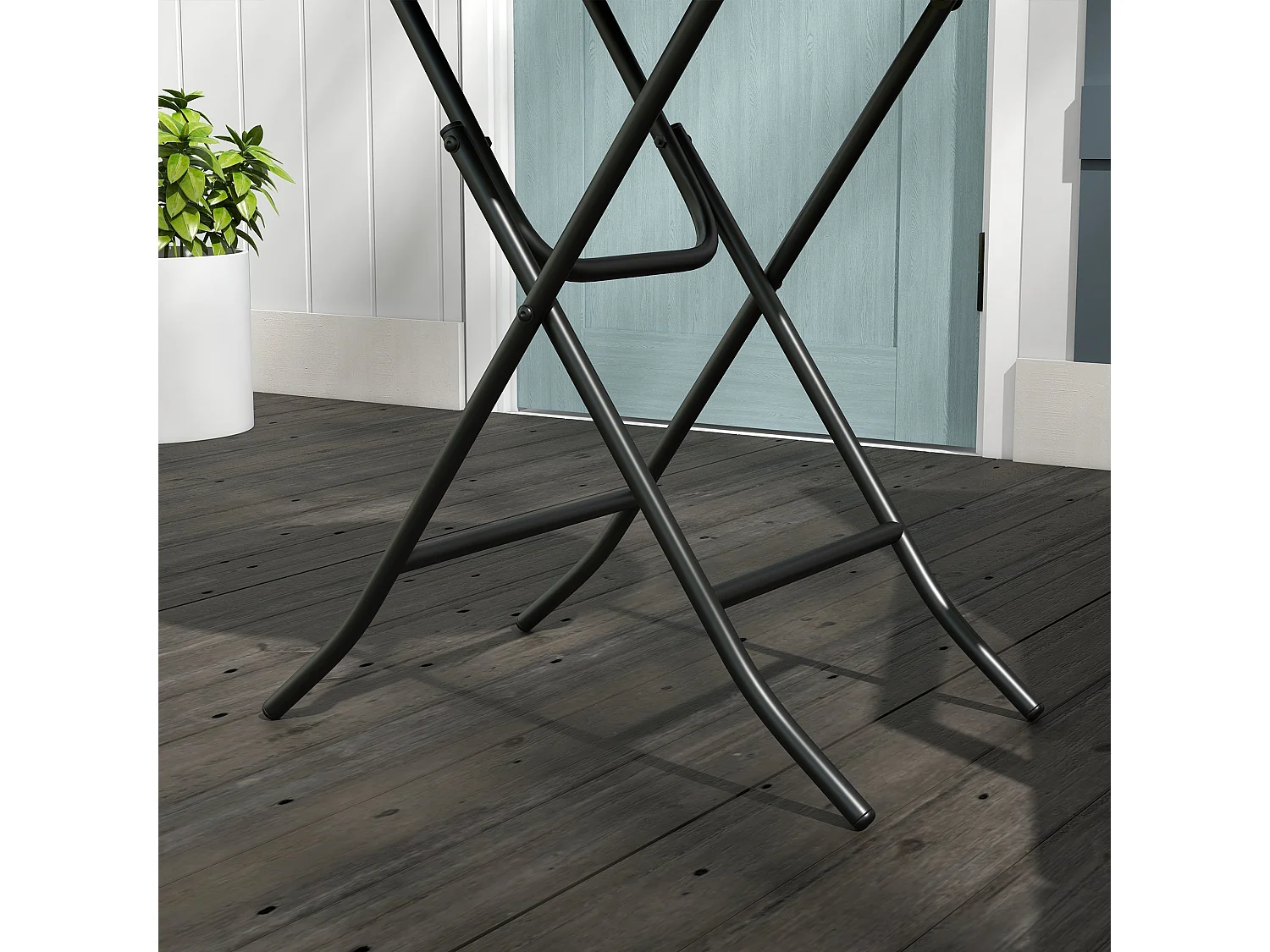 Kasado Folding Round Outdoor Bistro Table Brown PE Rattan Black Metal Frame