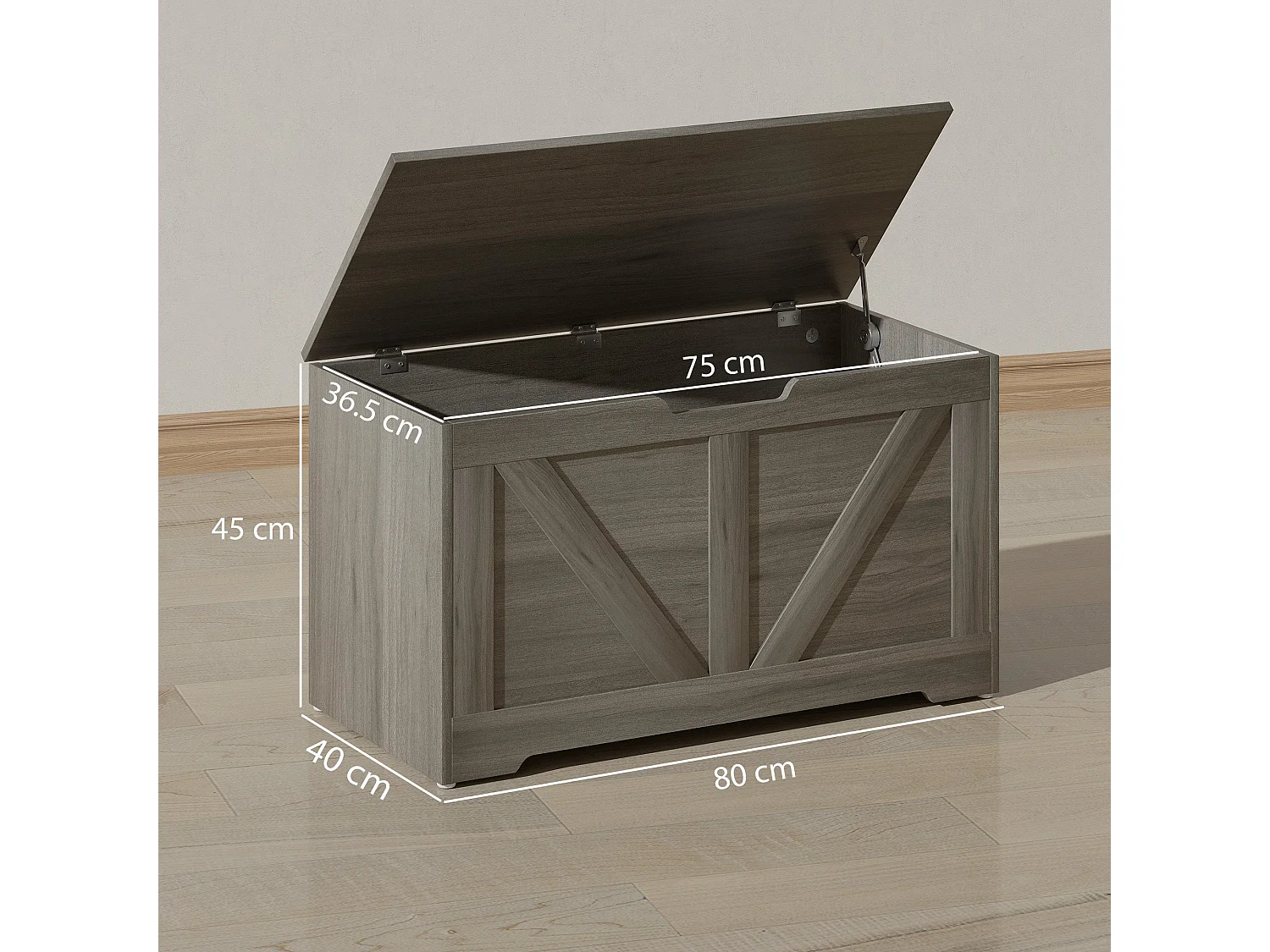 Cosoli 100L Charcoal Grey Wood Effect Storage Chest with Safety Hinges