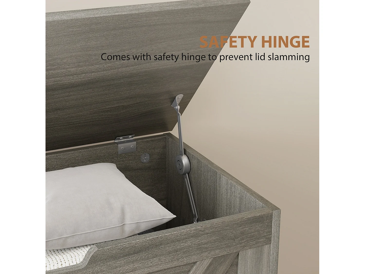 Cosoli 100L Charcoal Grey Wood Effect Storage Chest with Safety Hinges