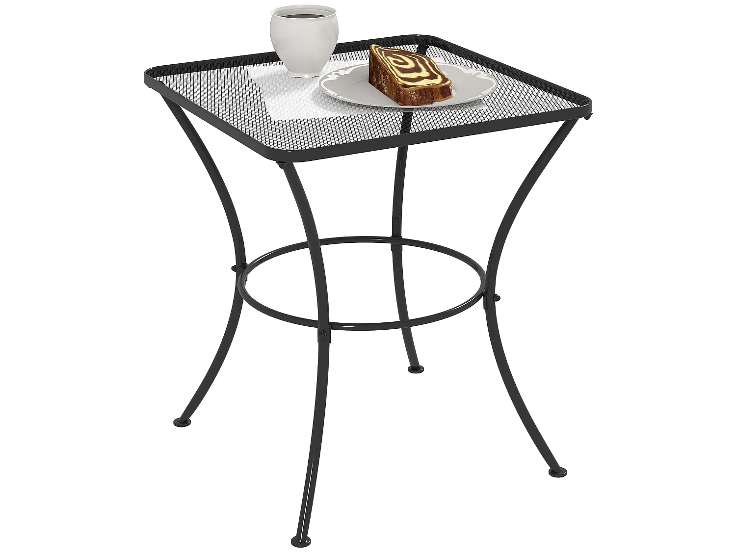 Metal Black Square Outdoor Bistro Table Mesh Top 60cm