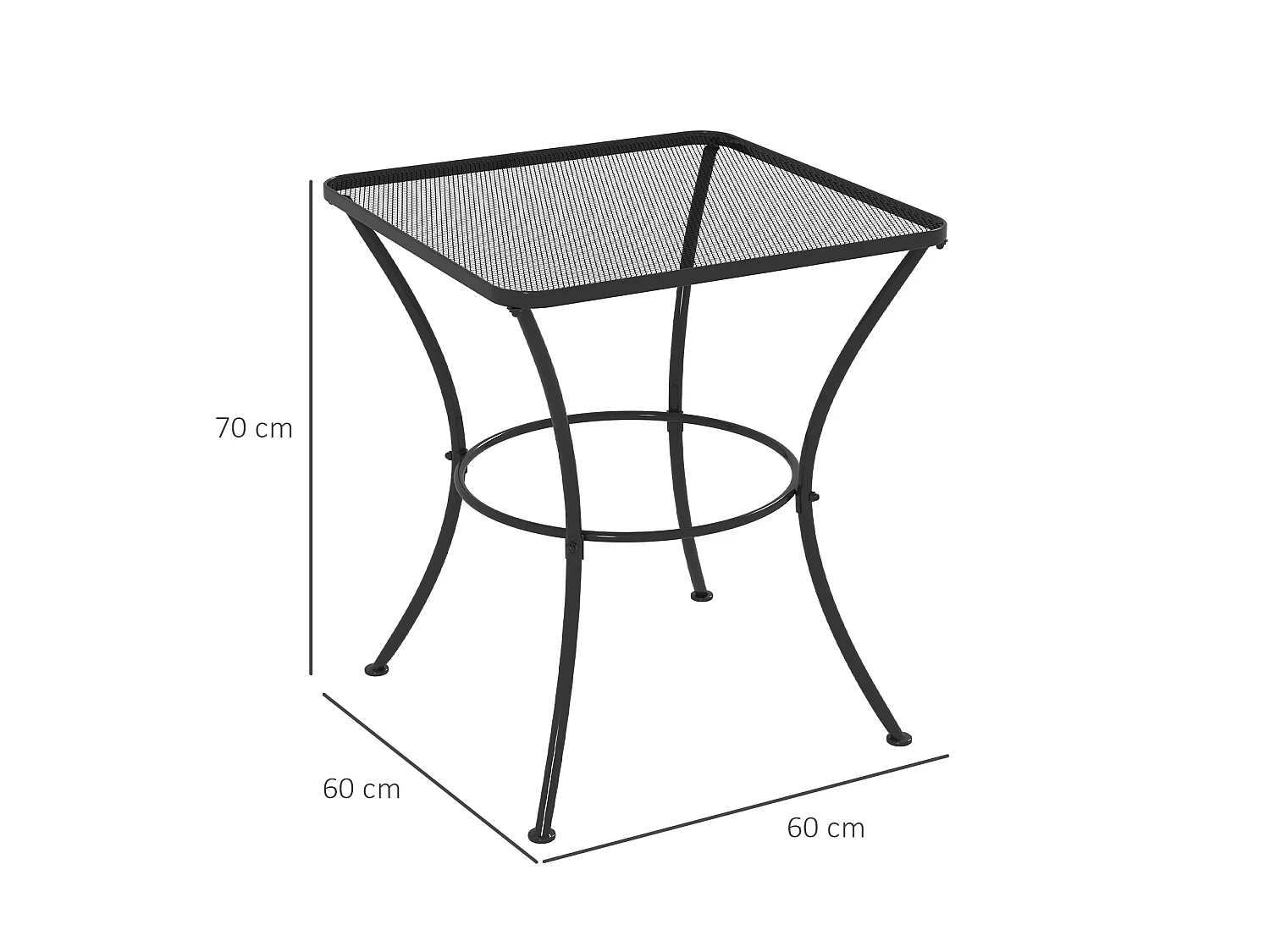 Metal Black Square Outdoor Bistro Table Mesh Top 60cm