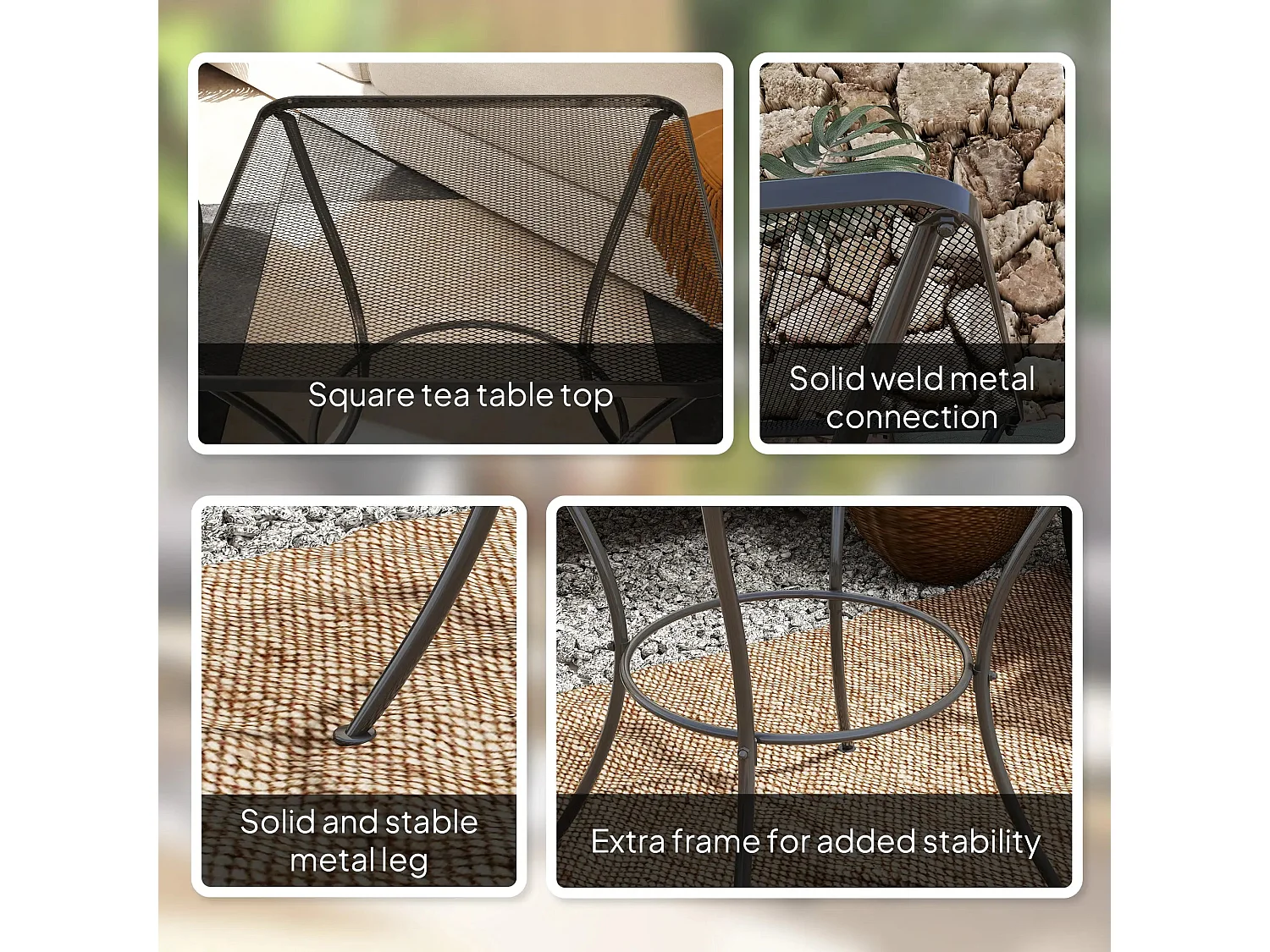 Metal Black Square Outdoor Bistro Table Mesh Top 60cm