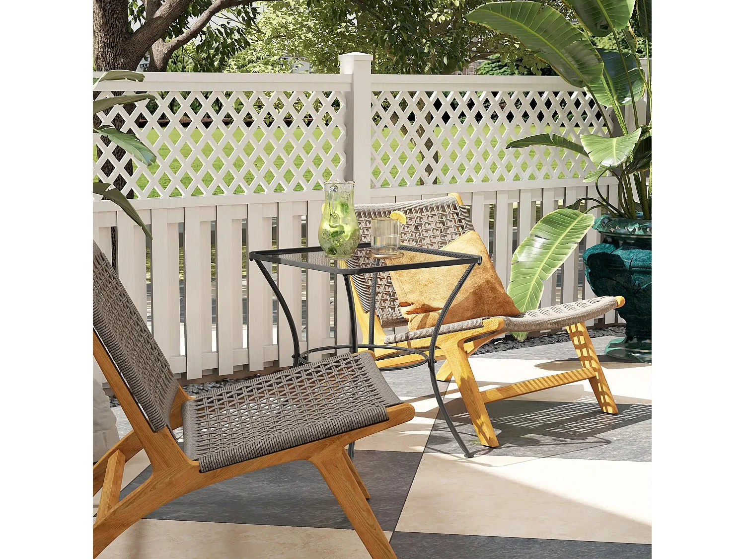 Metal Black Square Outdoor Bistro Table Mesh Top 60cm