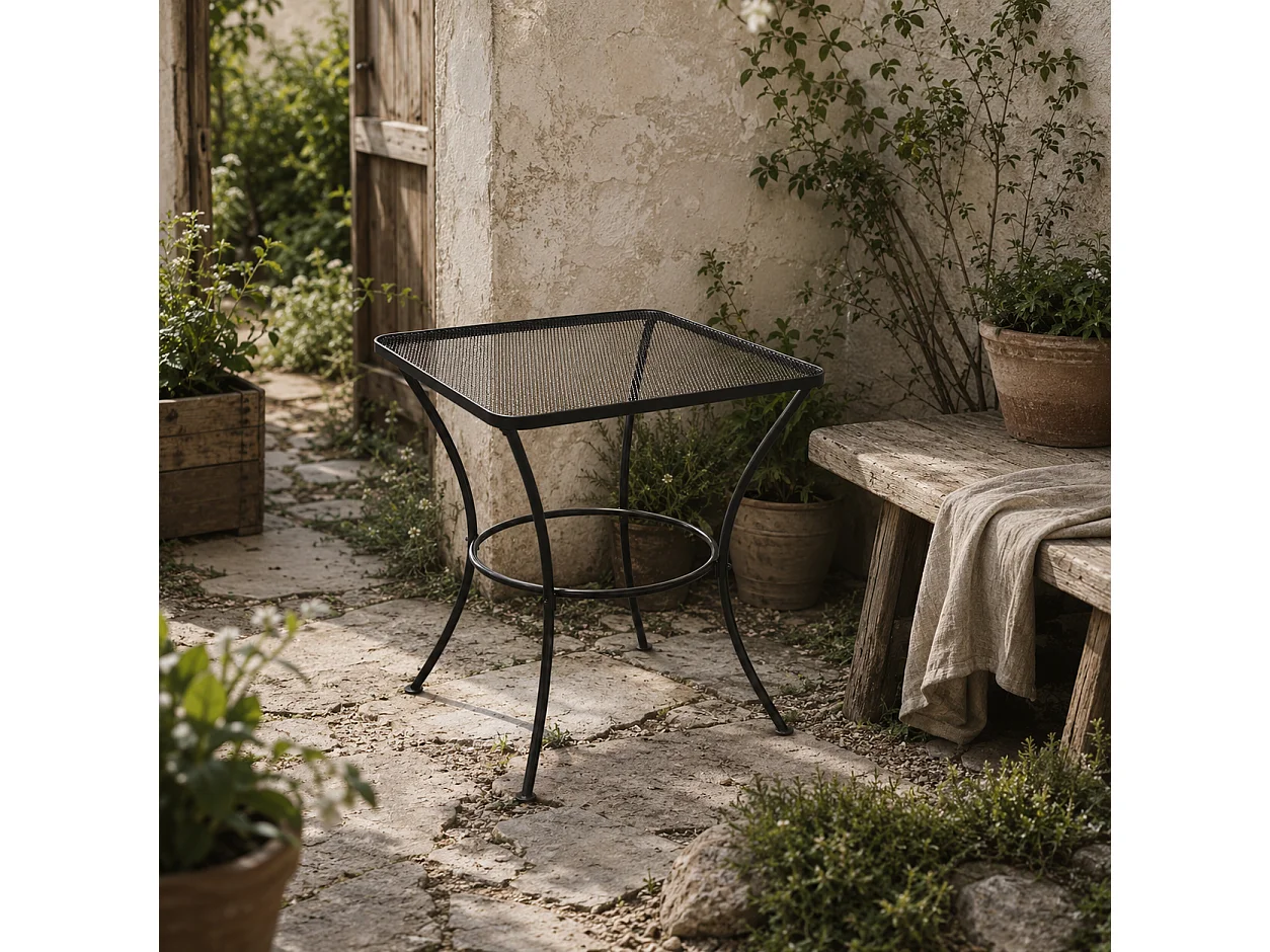 Metal Black Square Outdoor Bistro Table Mesh Top 60cm