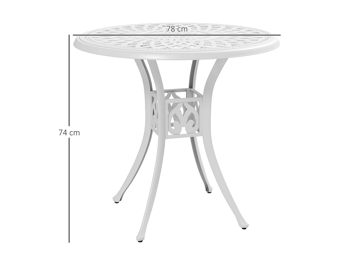 Kenofa 78cm Round Cast Aluminium Garden Dining Table White Central Parasol Hole