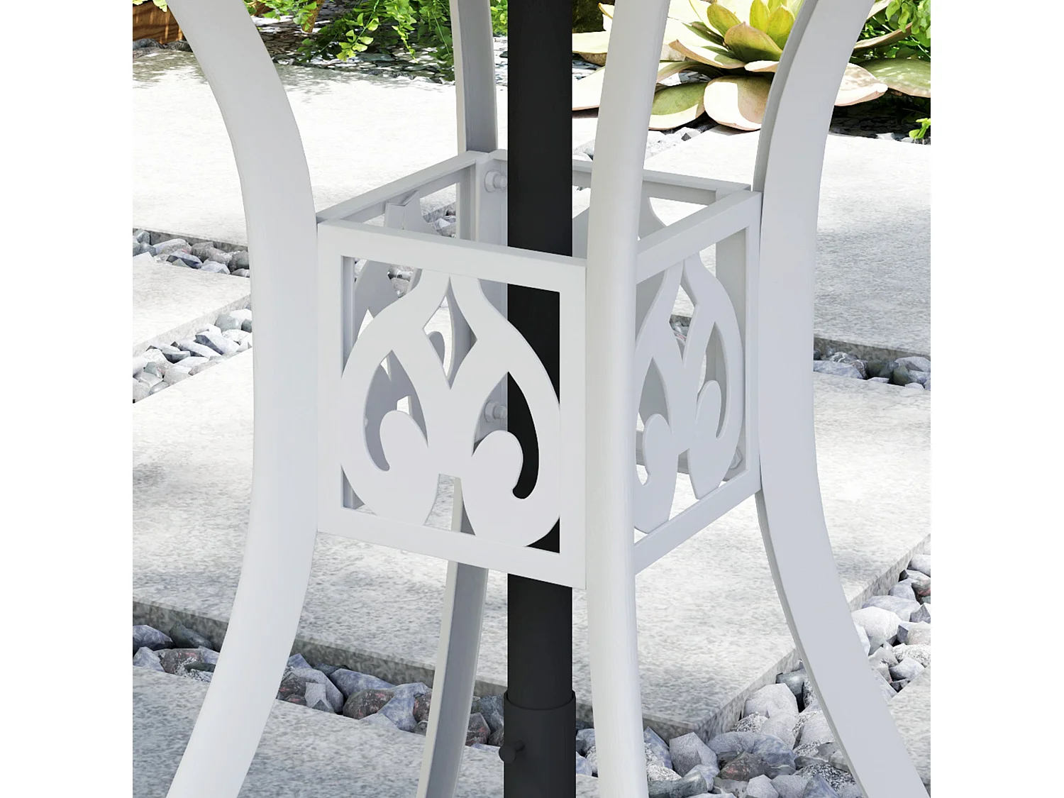 Kenofa 78cm Round Cast Aluminium Garden Dining Table White Central Parasol Hole