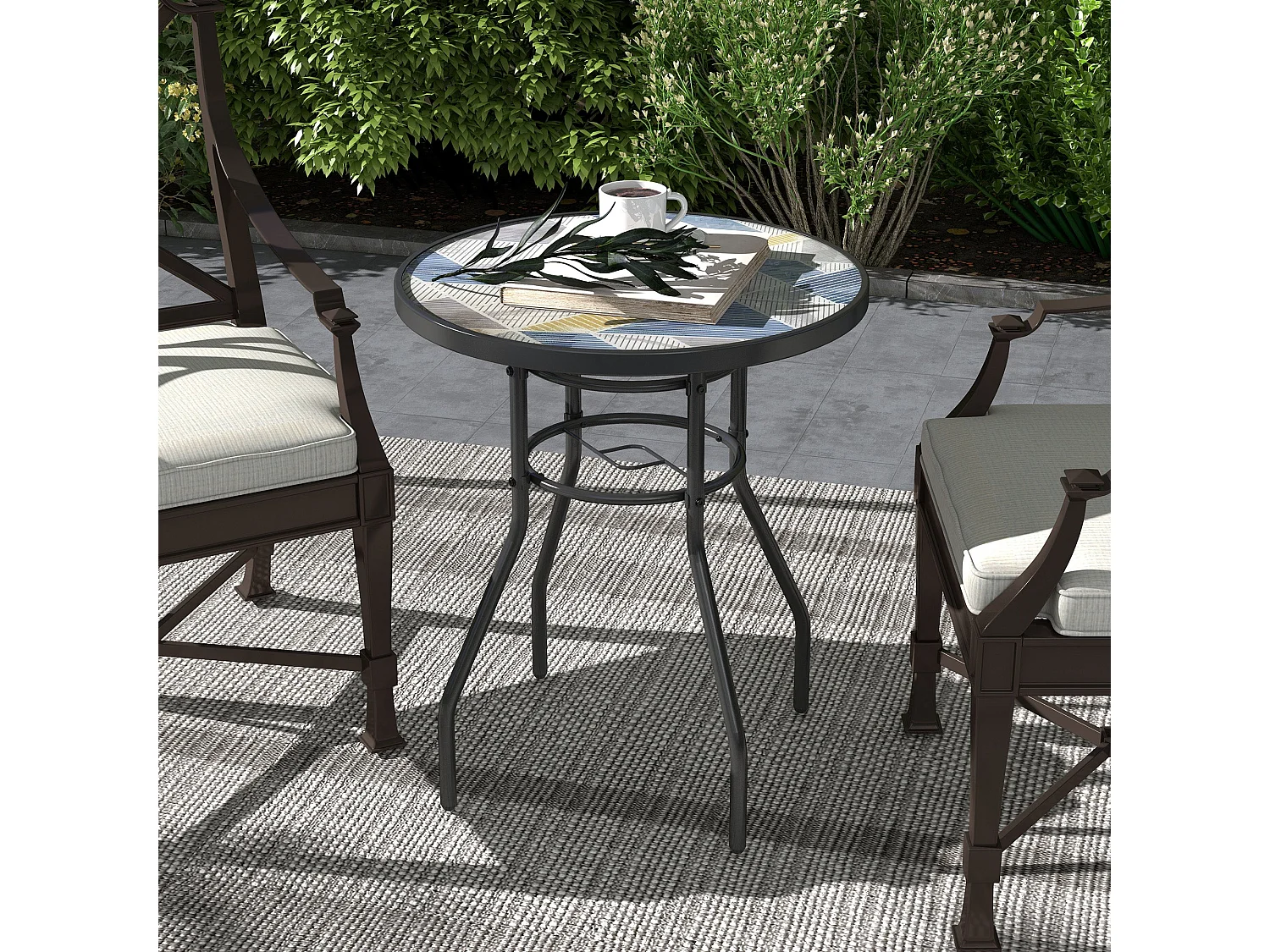 Bahavi Multicolour Tempered Glass Bistro Table 60cm