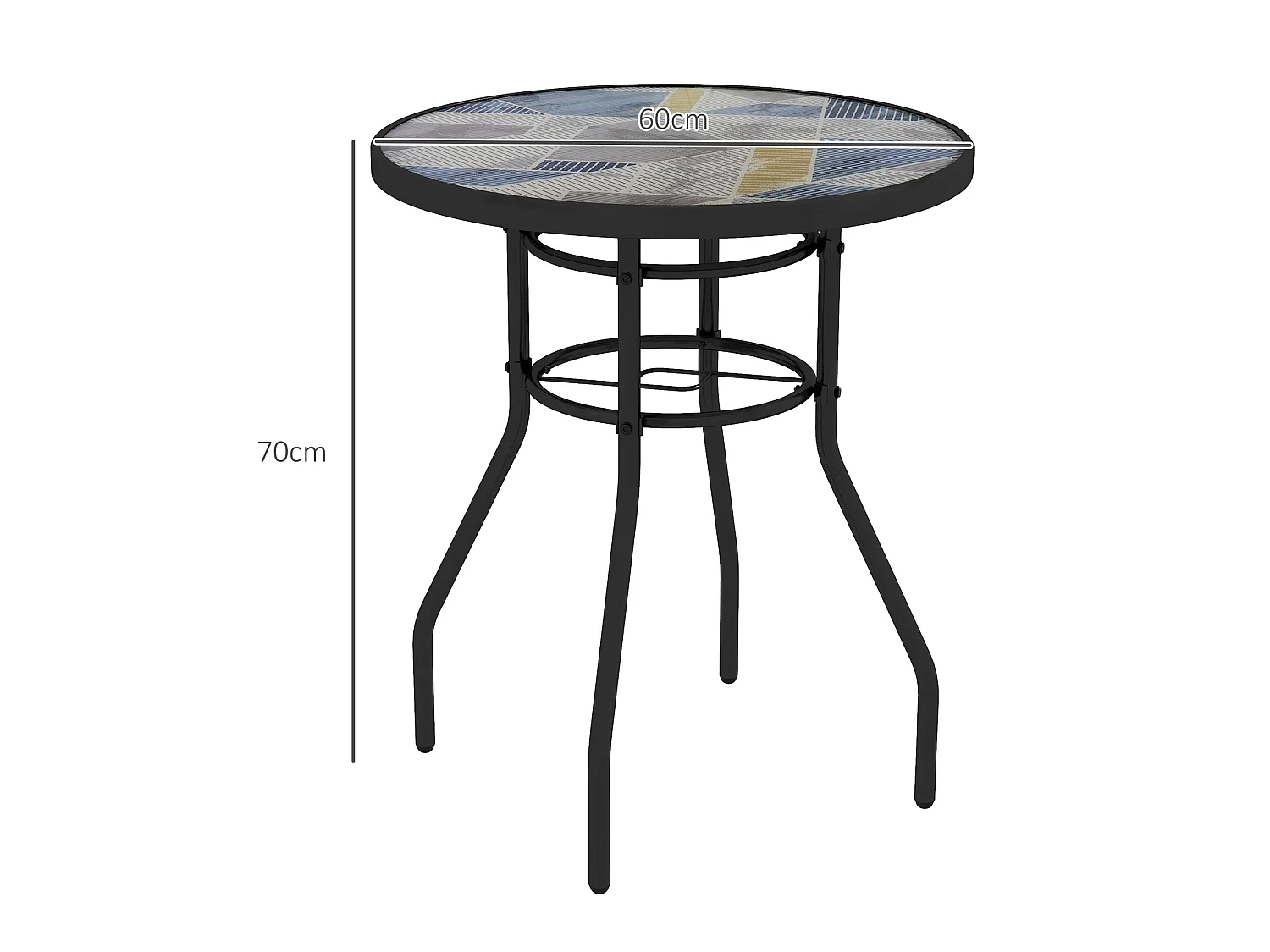 Bahavi Multicolour Tempered Glass Bistro Table 60cm