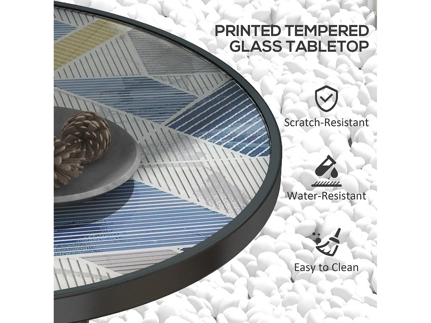 Bahavi Multicolour Tempered Glass Bistro Table 60cm