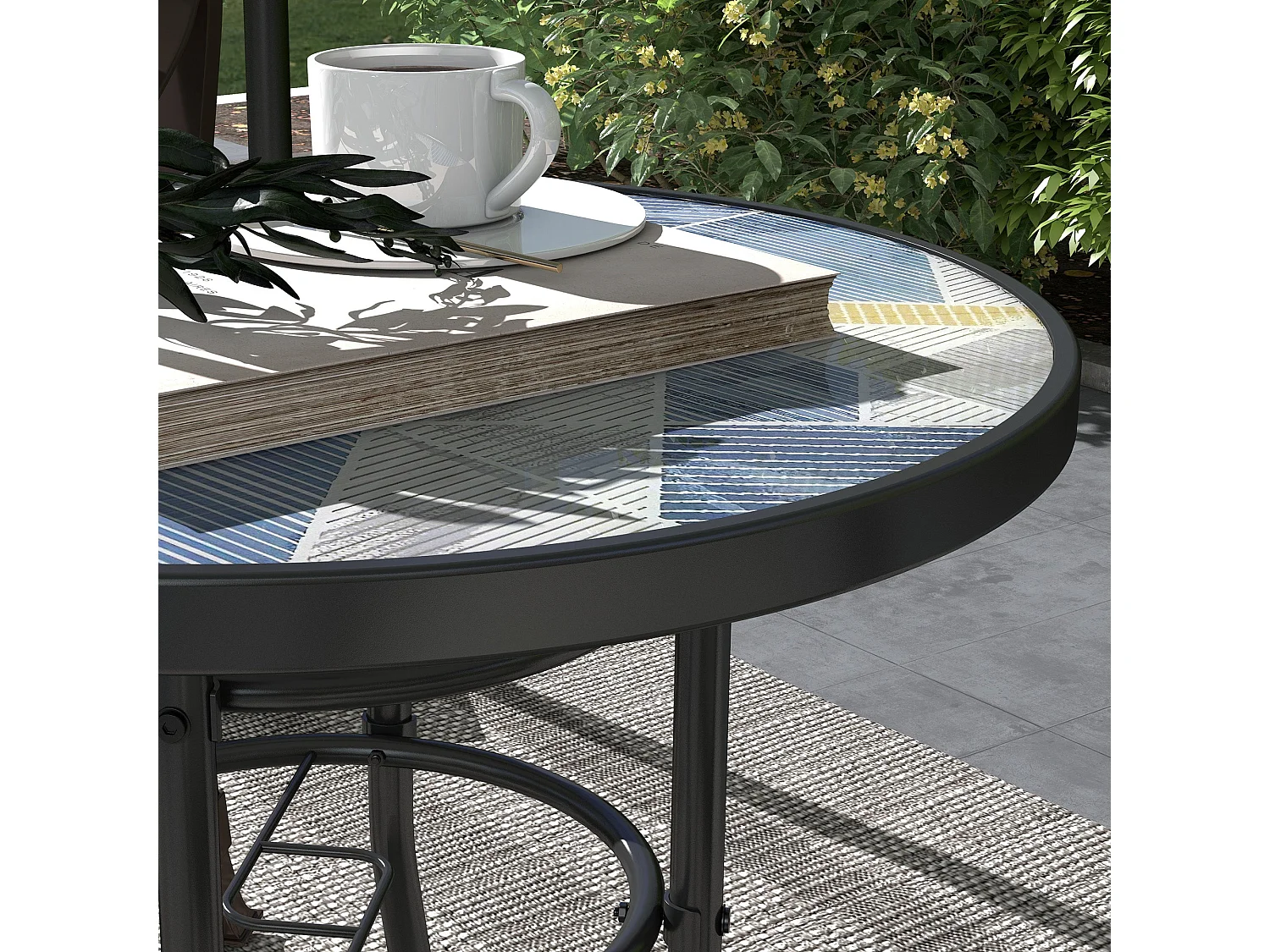 Bahavi Multicolour Tempered Glass Bistro Table 60cm