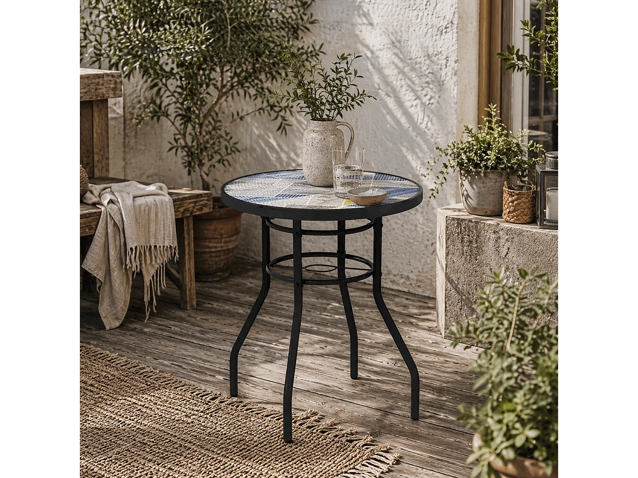 Bahavi Multicolour Tempered Glass Bistro Table 60cm