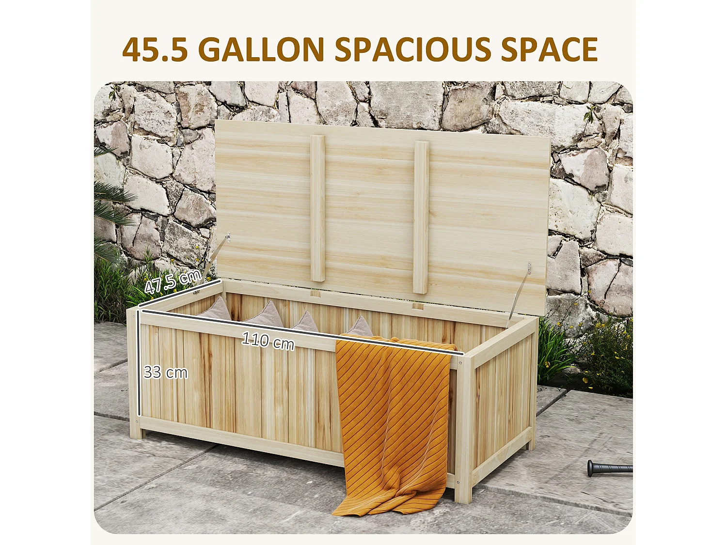 Mavise Safi Natural Fir Wood Panelled Outdoor Cushion Storage Box 172 Litre