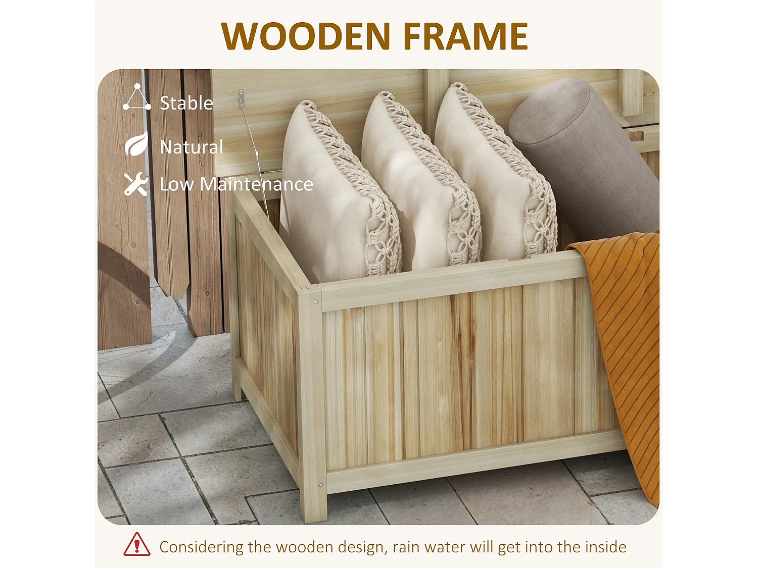 Mavise Safi Natural Fir Wood Panelled Outdoor Cushion Storage Box 172 Litre