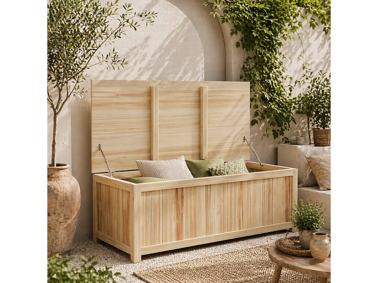 Mavise Safi Natural Fir Wood Panelled Outdoor Cushion Storage Box 172 Litre