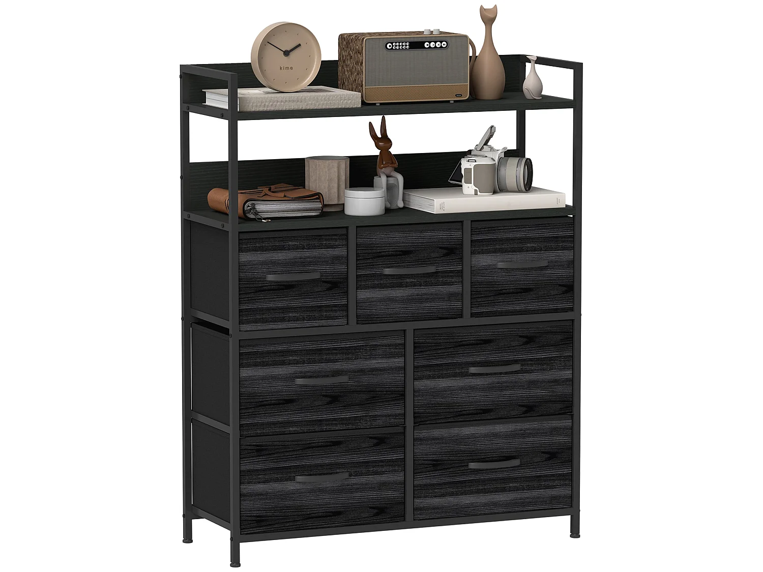 Latoli 7 Drawer Fabric and Wood Storage Chest Black Rustic Industrial