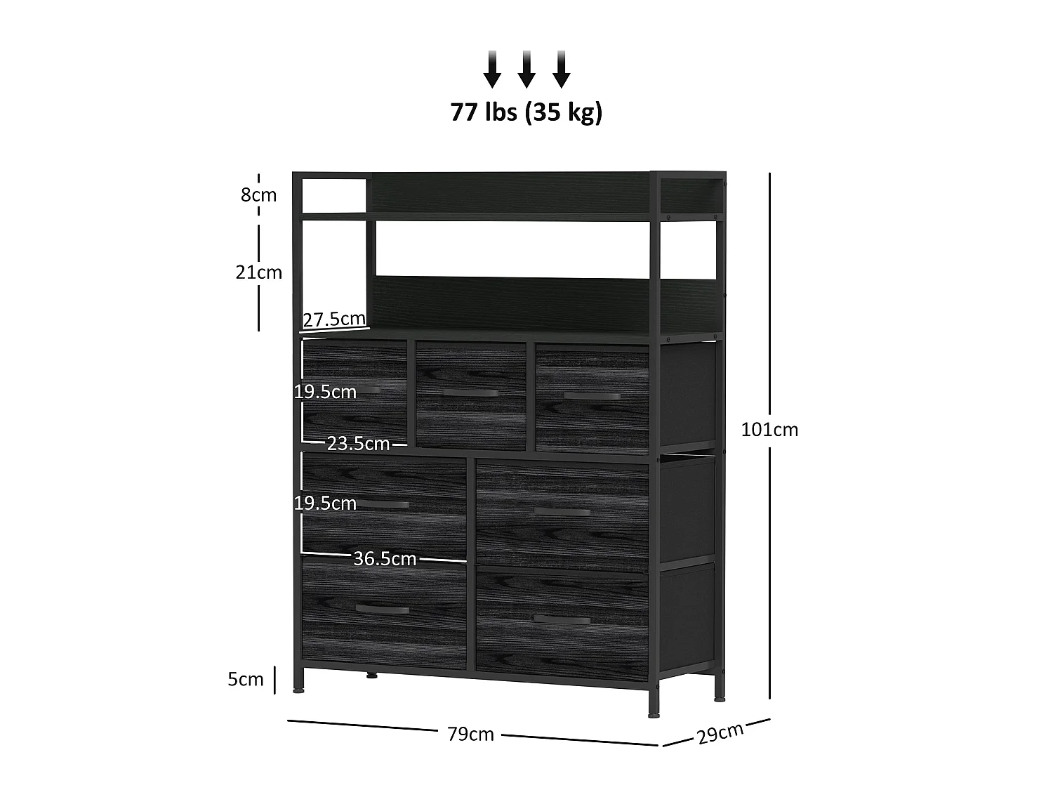 Latoli 7 Drawer Fabric and Wood Storage Chest Black Rustic Industrial