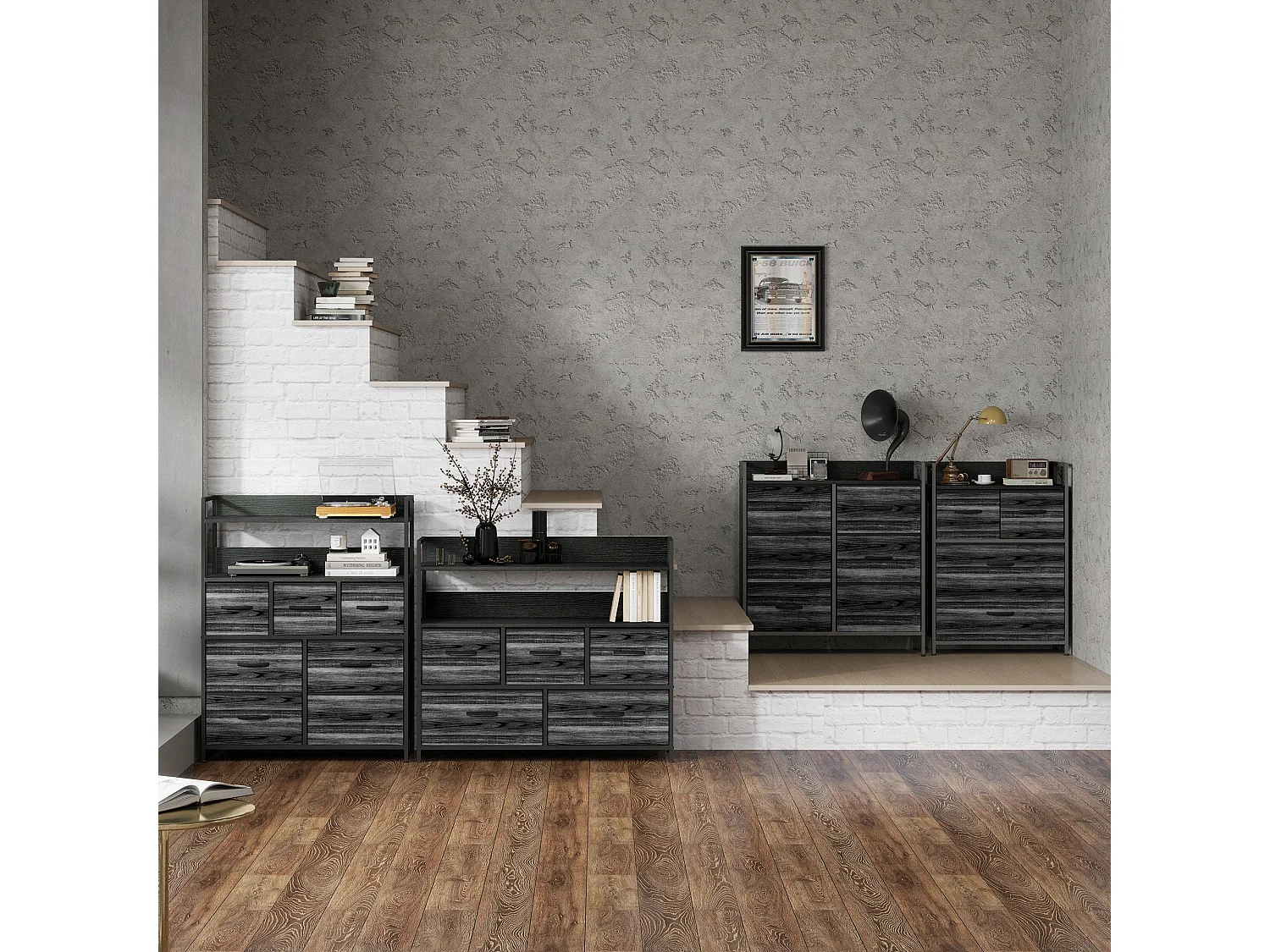 Latoli 7 Drawer Fabric and Wood Storage Chest Black Rustic Industrial