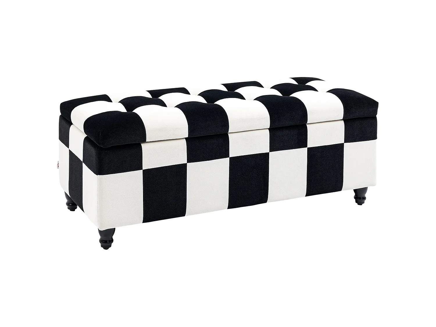 Tava Velvet Black and White Storage Bench with Wooden Legs 114cm