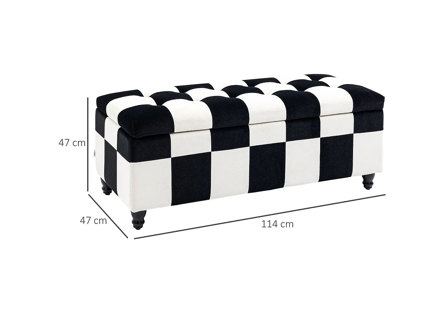 Tava Velvet Black and White Storage Bench with Wooden Legs 114cm