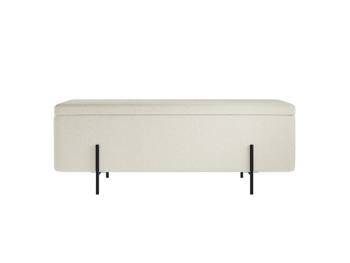 Elowen Rectangle Storage Ottoman Bench Ivory Bouclé Black Metal Legs