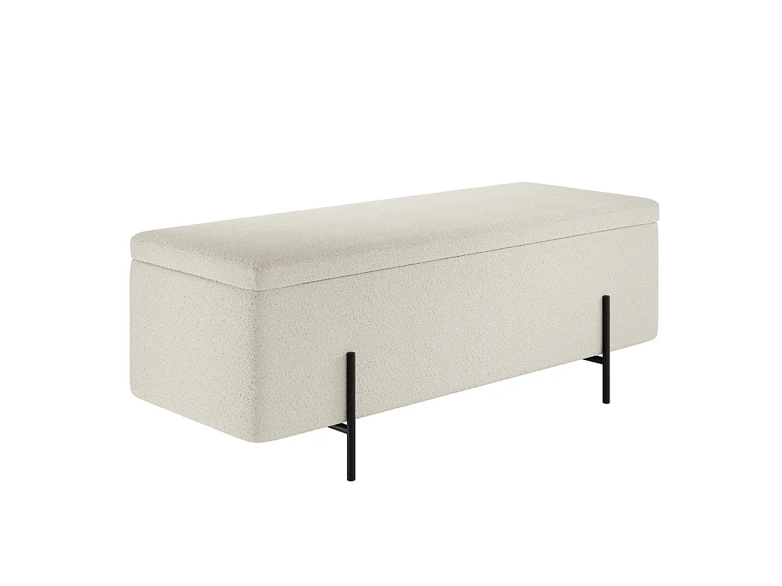 Elowen Rectangle Storage Ottoman Bench Ivory Bouclé Black Metal Legs