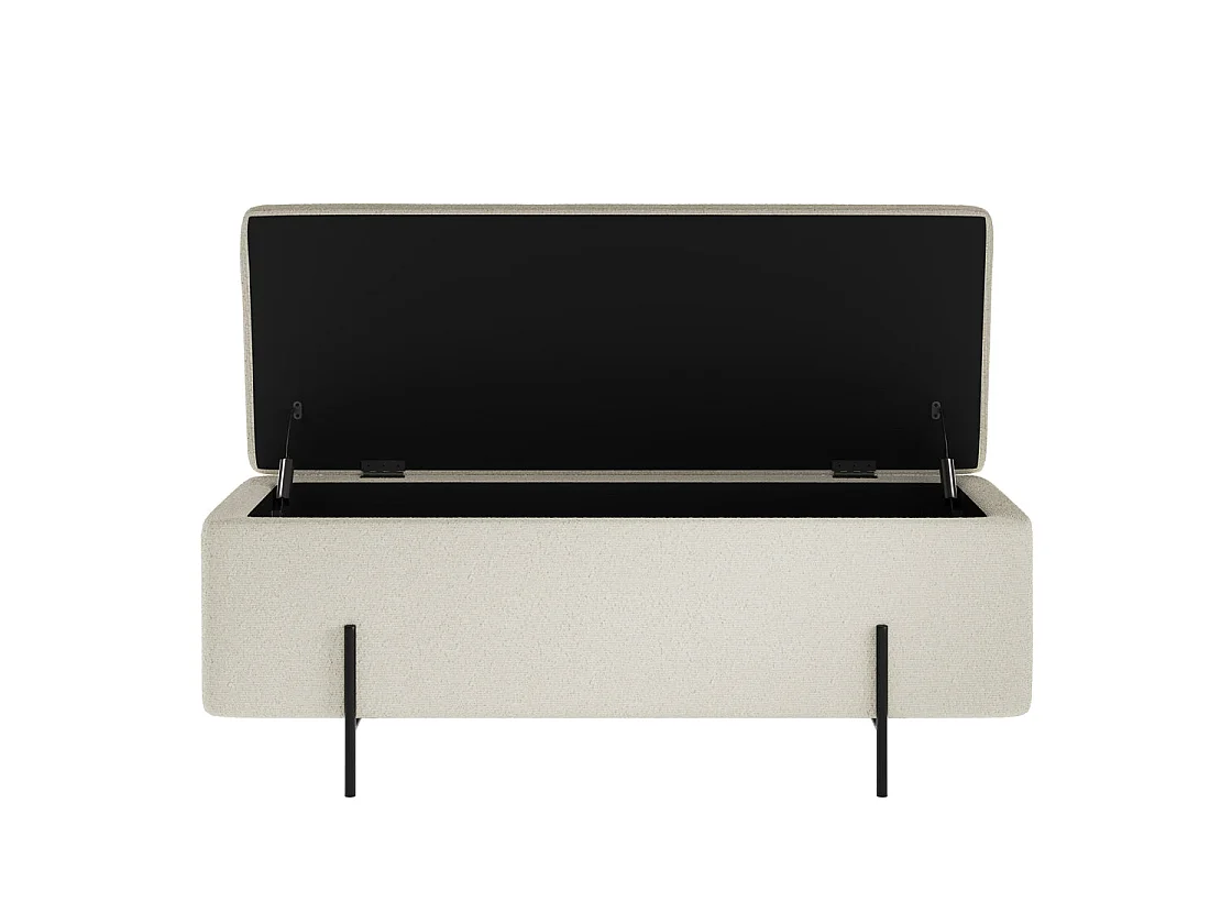 Elowen Rectangle Storage Ottoman Bench Ivory Bouclé Black Metal Legs