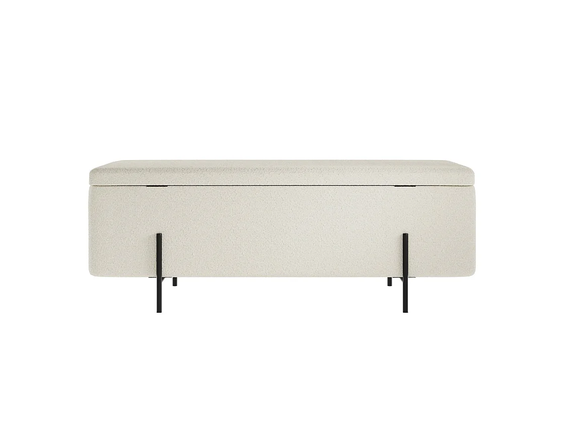 Elowen Rectangle Storage Ottoman Bench Ivory Bouclé Black Metal Legs