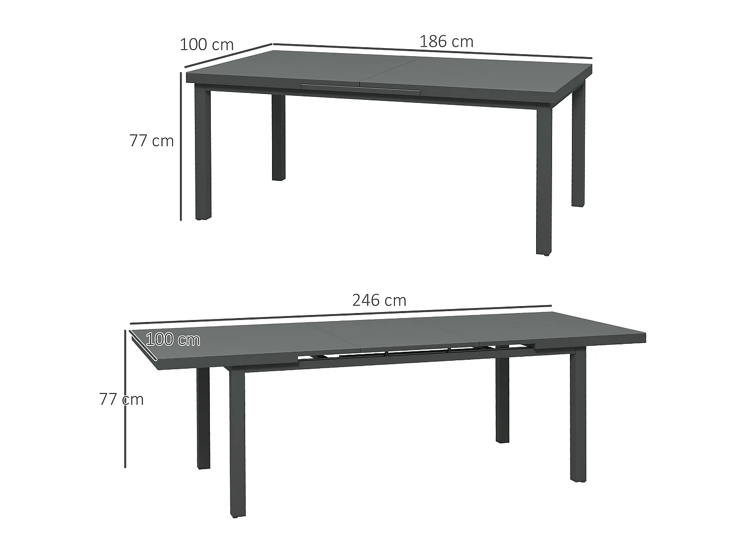 Soroke 6–8 Seater Charcoal Grey Extendable Aluminium Outdoor Dining Table