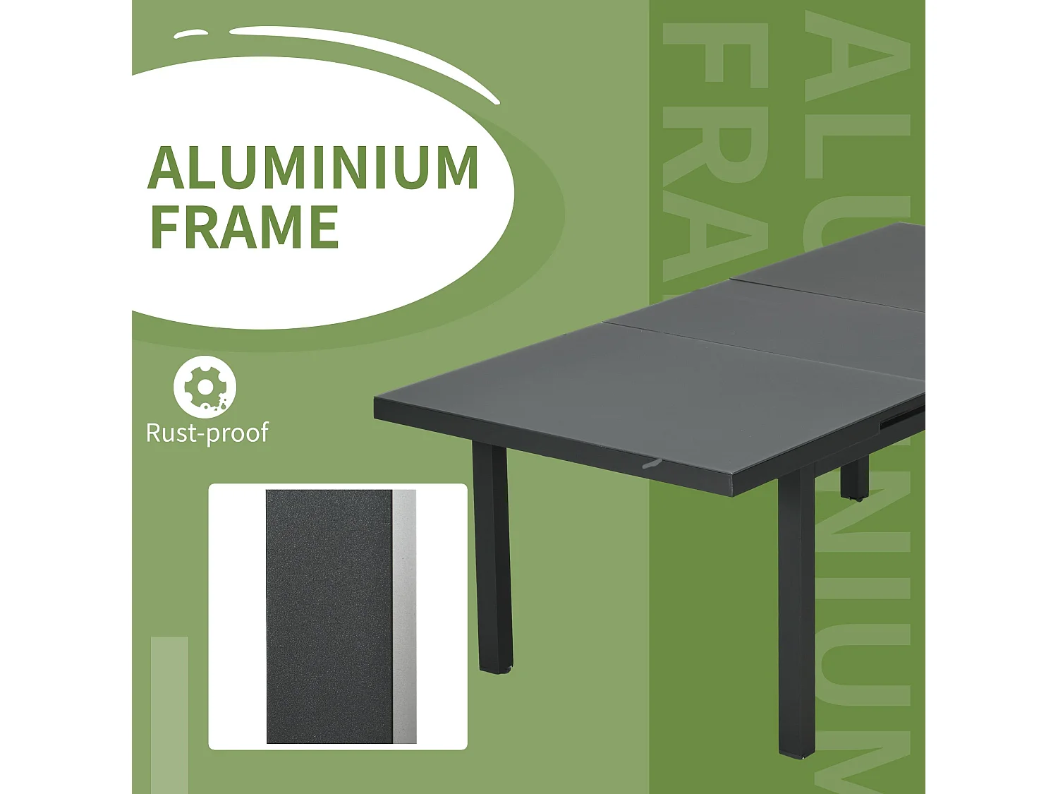 Soroke 6–8 Seater Charcoal Grey Extendable Aluminium Outdoor Dining Table