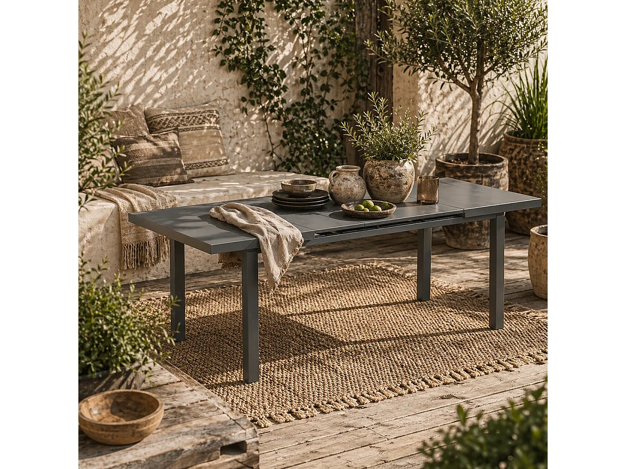 Soroke 6–8 Seater Charcoal Grey Extendable Aluminium Outdoor Dining Table