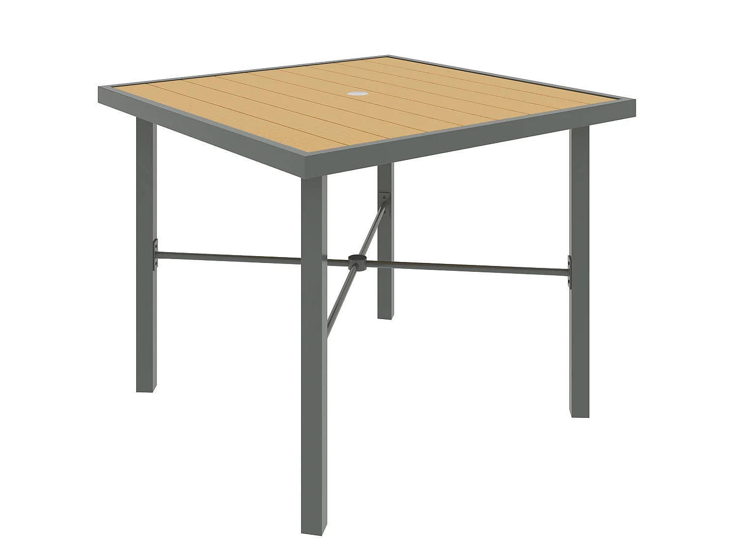 Yole 90x90cm Natural Wood Effect Square Garden Dining Table for 4 with Umbrella Hole