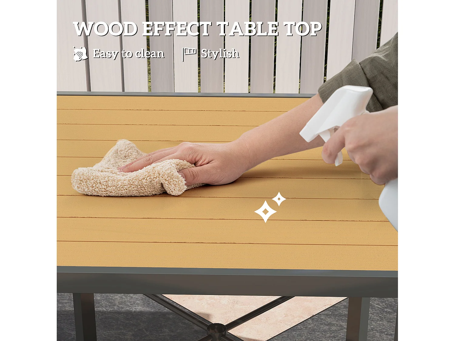 Yole 90x90cm Natural Wood Effect Square Garden Dining Table for 4 with Umbrella Hole
