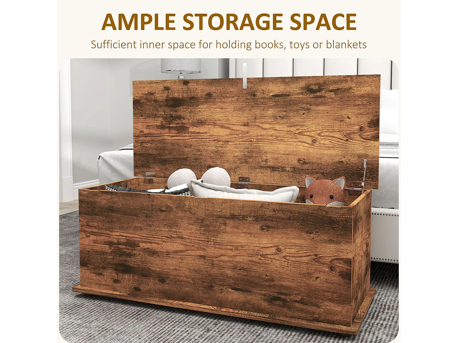 Nomo Malu Rustic Brown Storage Trunk 113L Flip Top Chest with Safety Hinges