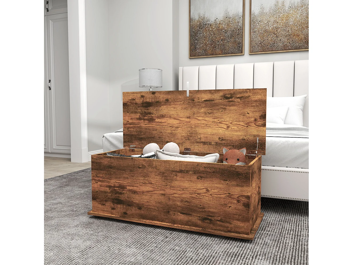 Nomo Malu Rustic Brown Storage Trunk 113L Flip Top Chest with Safety Hinges