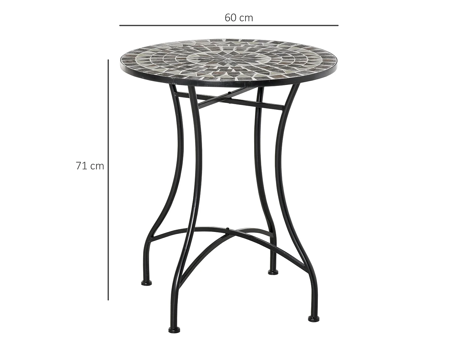 Sesori 60cm Round Mosaic Garden Table Ceramic Top and Powder Coated Metal Frame