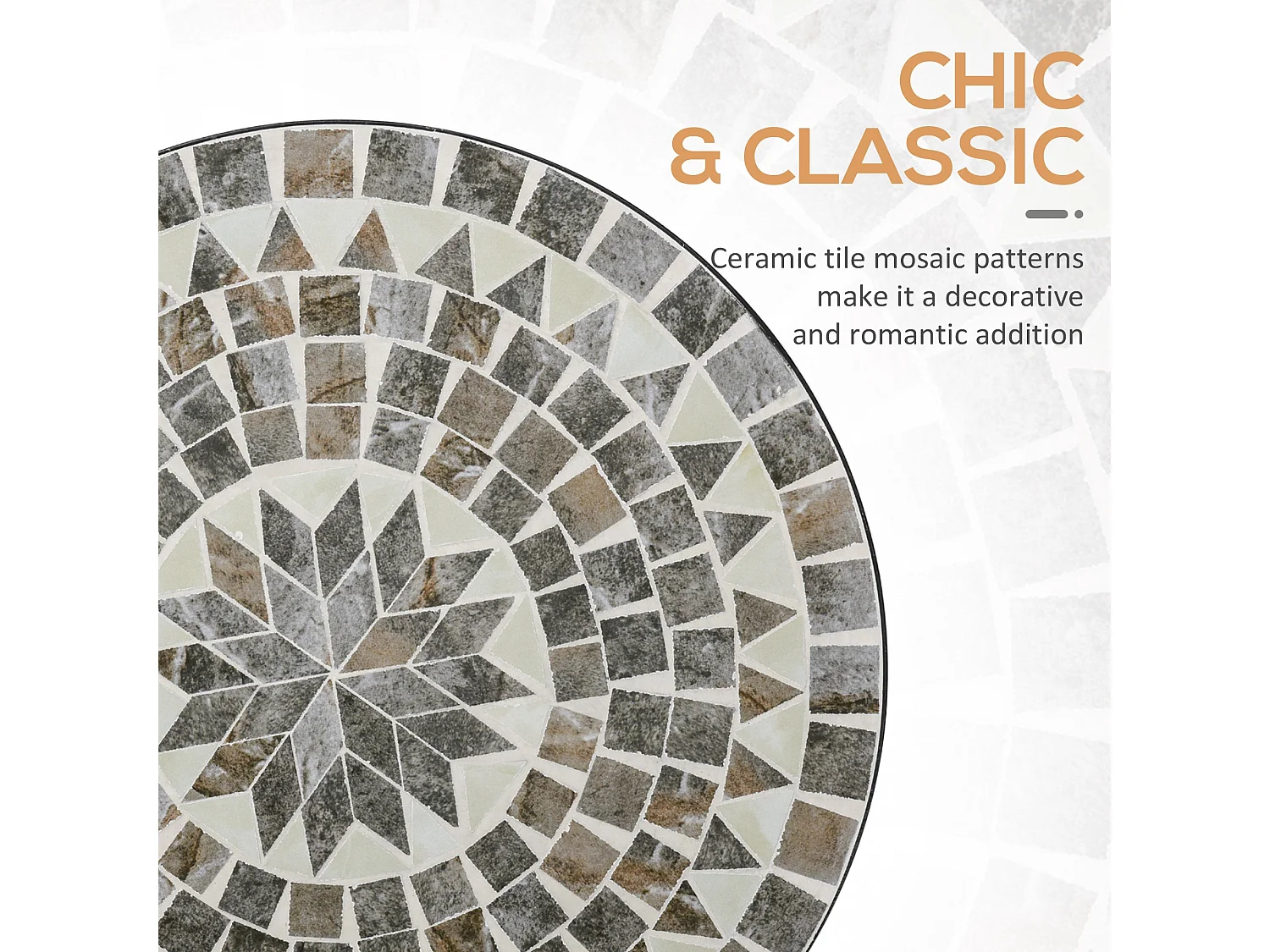 Sesori 60cm Round Mosaic Garden Table Ceramic Top and Powder Coated Metal Frame