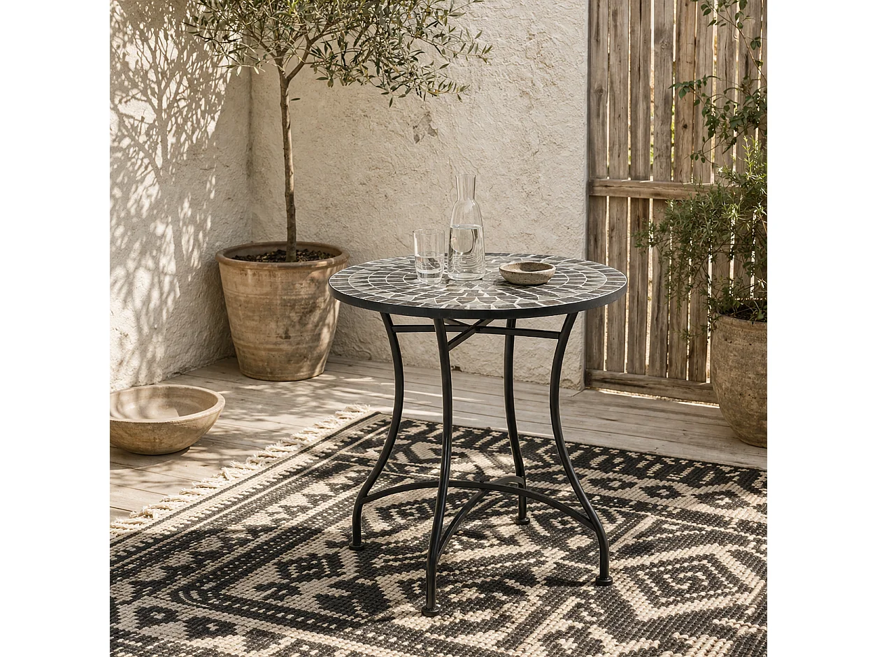 Sesori 60cm Round Mosaic Garden Table Ceramic Top and Powder Coated Metal Frame