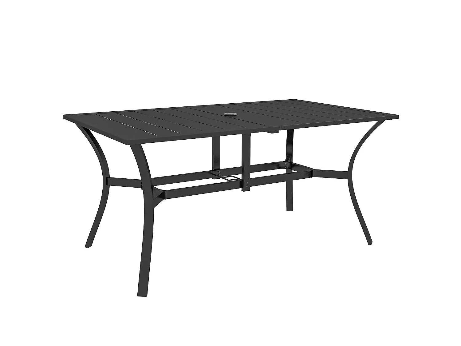 Ludo 150cm Rectangular Black Steel Garden Dining Table with Slatted Top and Parasol Hole