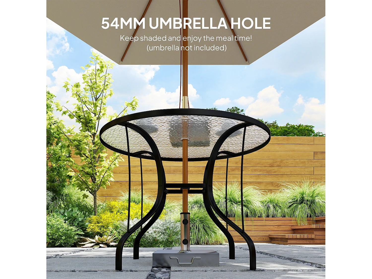 Reka 96.5cm Round Glass Outdoor Dining Table with Parasol Hole