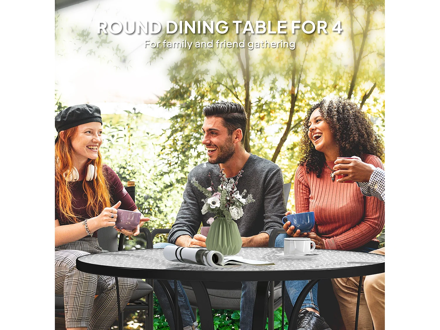 Reka 96.5cm Round Glass Outdoor Dining Table with Parasol Hole